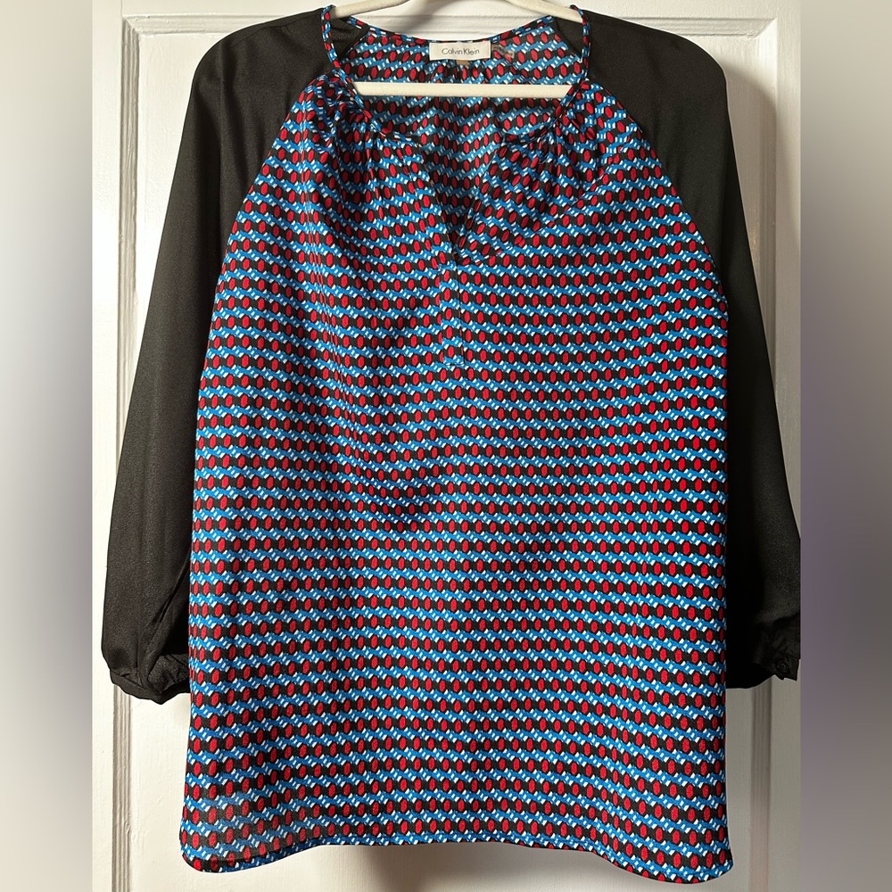 Calvin Klein Tunic Red Blue Black Long Sleeve